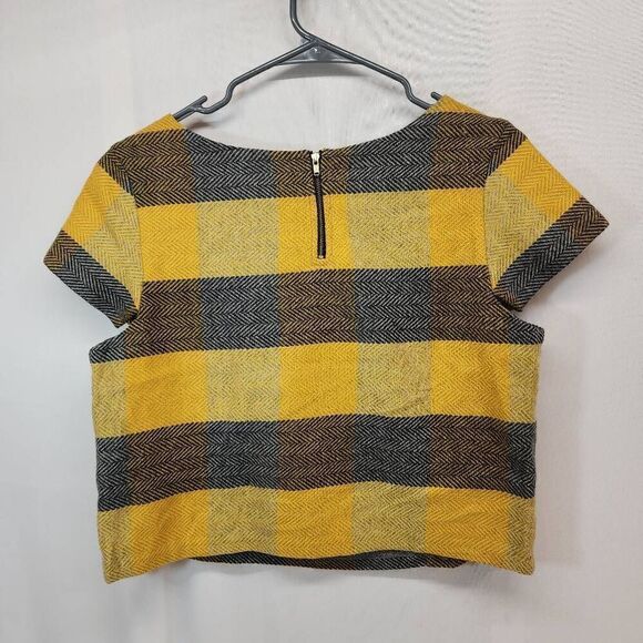 Emily Lovelock Size Medium Plaid Crop Wool Blend Blouse Women's Top Fall Yellow - Picture 2 of 6